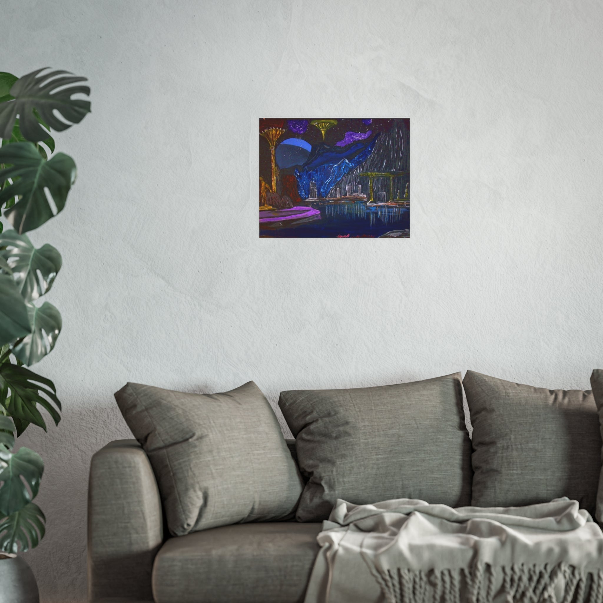 Cosmic Fantasy Landscape Poster — Surreal Nightscape Satin/Matte Print