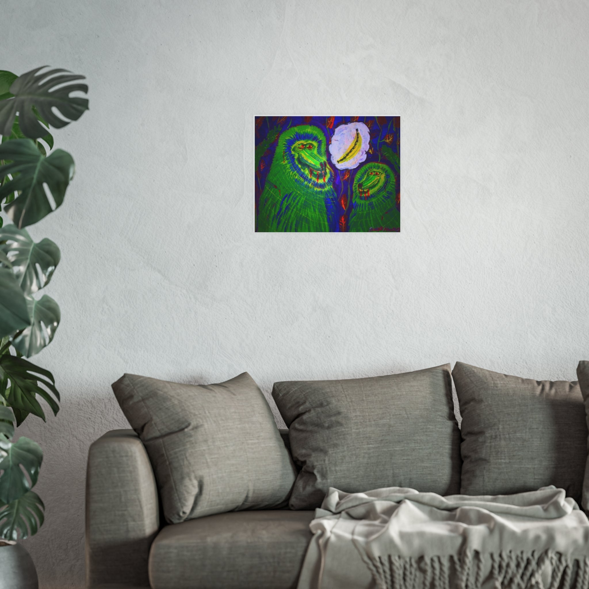 Surreal Banana Gorillas Poster — Vibrant Neon Art Print (Satin or Archival Matte)