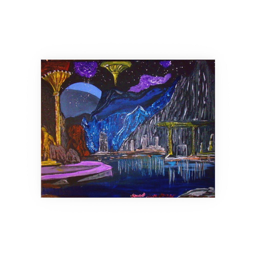 Cosmic Fantasy Landscape Poster — Surreal Nightscape Satin/Matte Print
