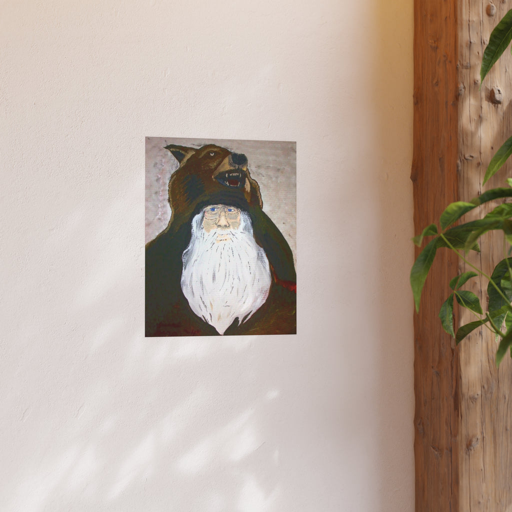 Bearded Woodsman Poster — Rustic Bear Headdress Art Print (Satin/Matte)