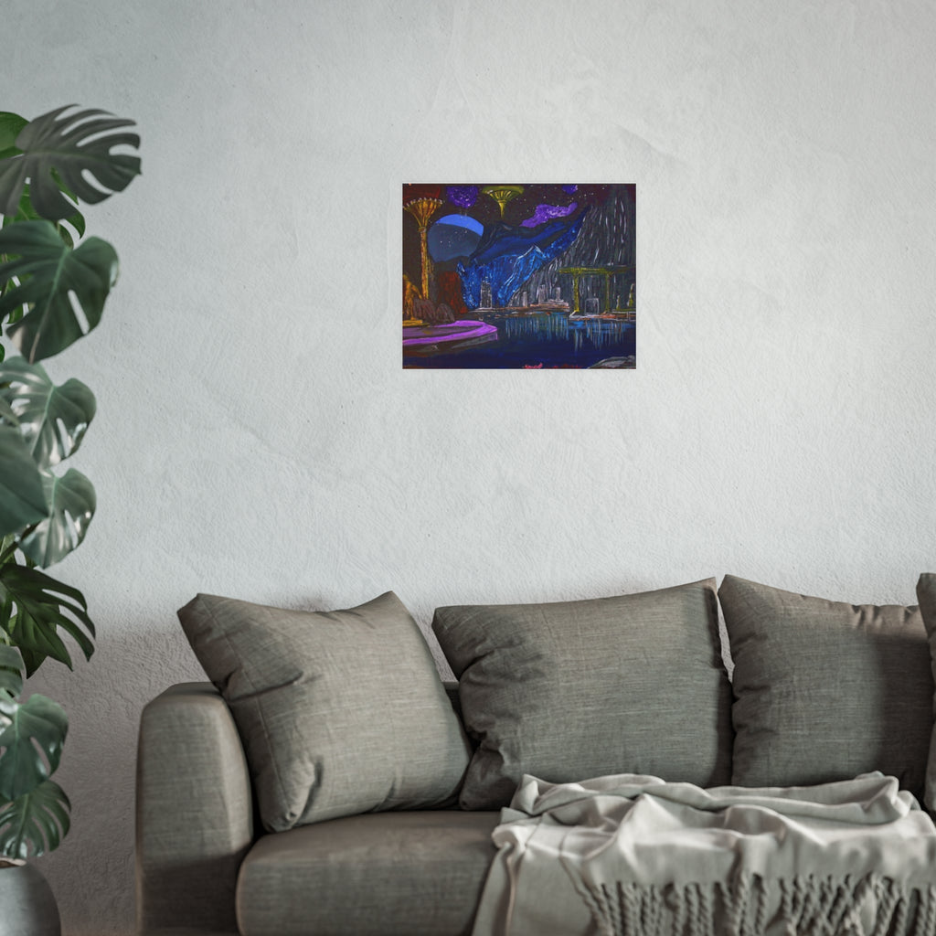Cosmic Fantasy Landscape Poster — Surreal Nightscape Satin/Matte Print