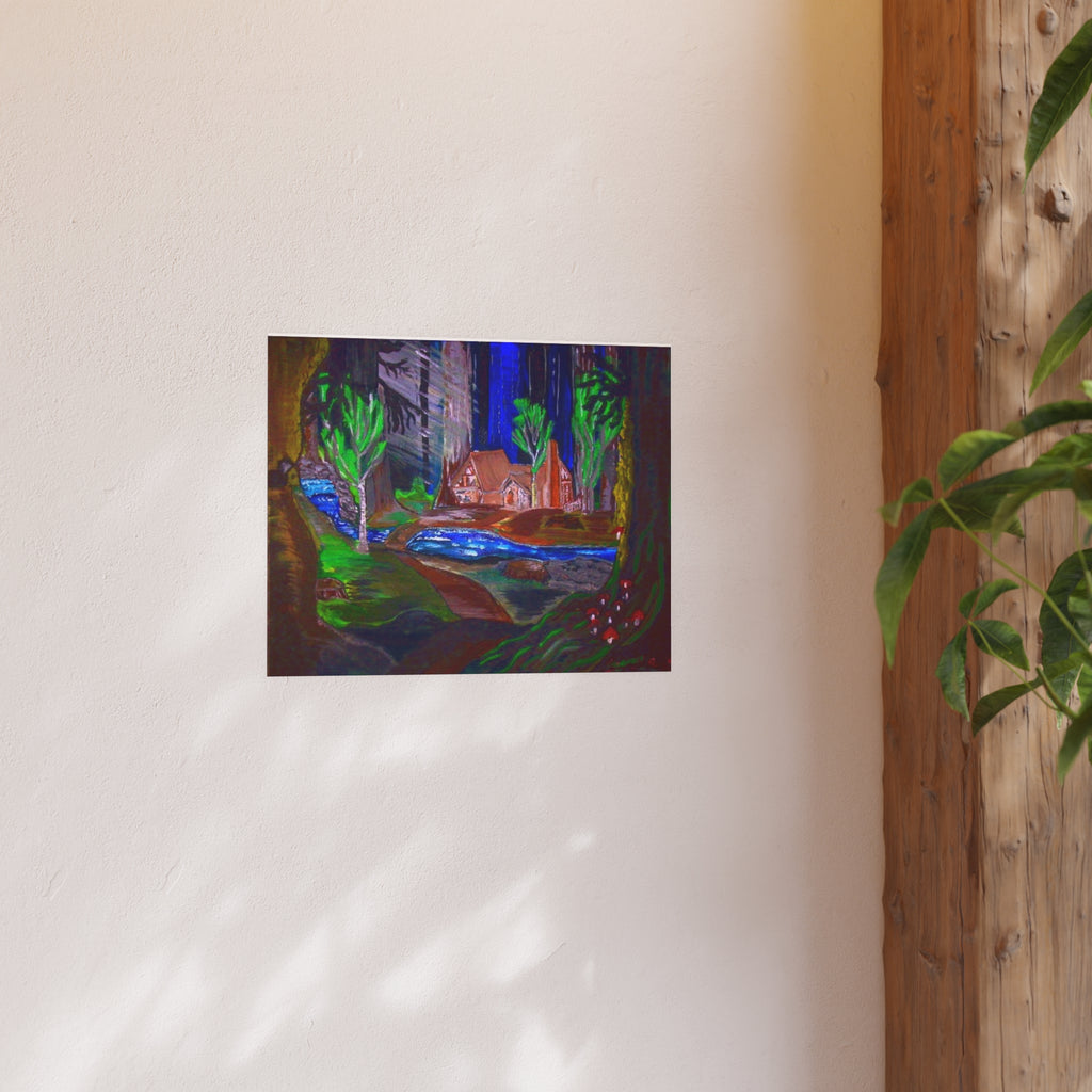 Woodland Cabin Poster — Satin or Archival Matte Landscape Art Print
