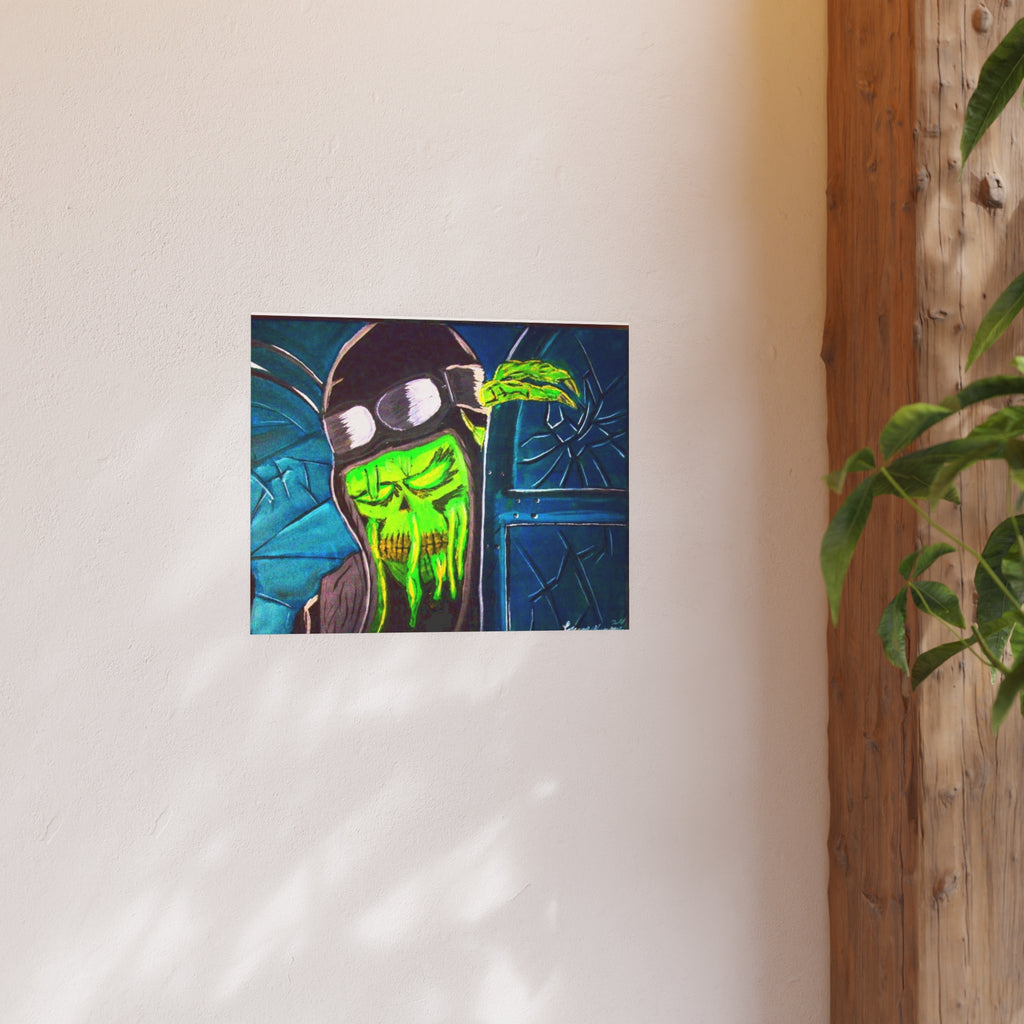 Horror Pilot Poster — Neon Green Cthulhu Mask Art Print