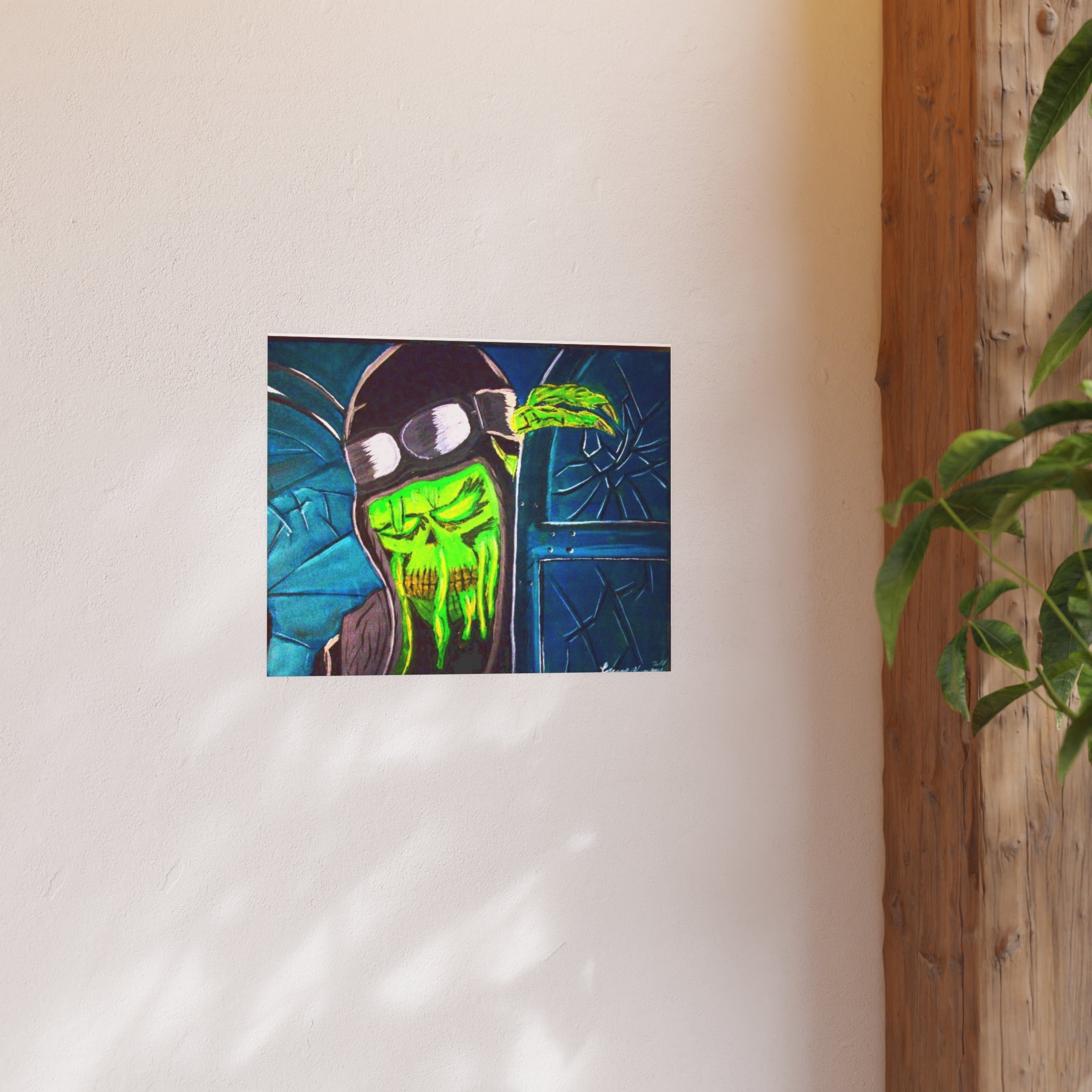 Horror Pilot Poster — Neon Green Cthulhu Mask Art Print