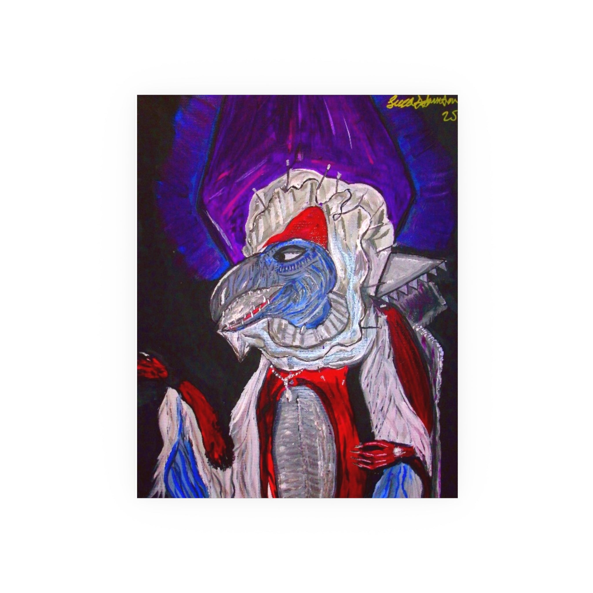 Raptor Cardinal Portrait Poster — Surreal Gothic Bird Art (Satin or Archival Matte)