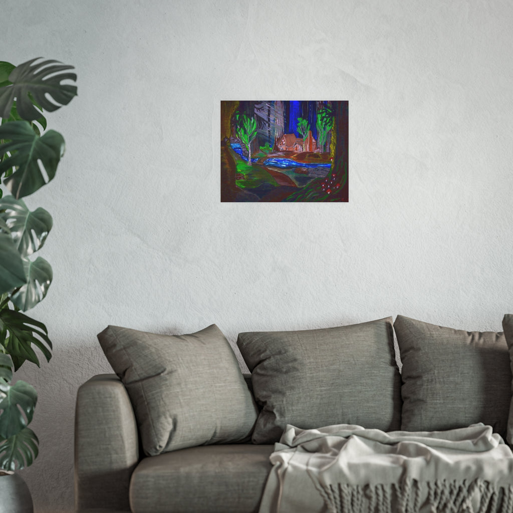 Woodland Cabin Poster — Satin or Archival Matte Landscape Art Print