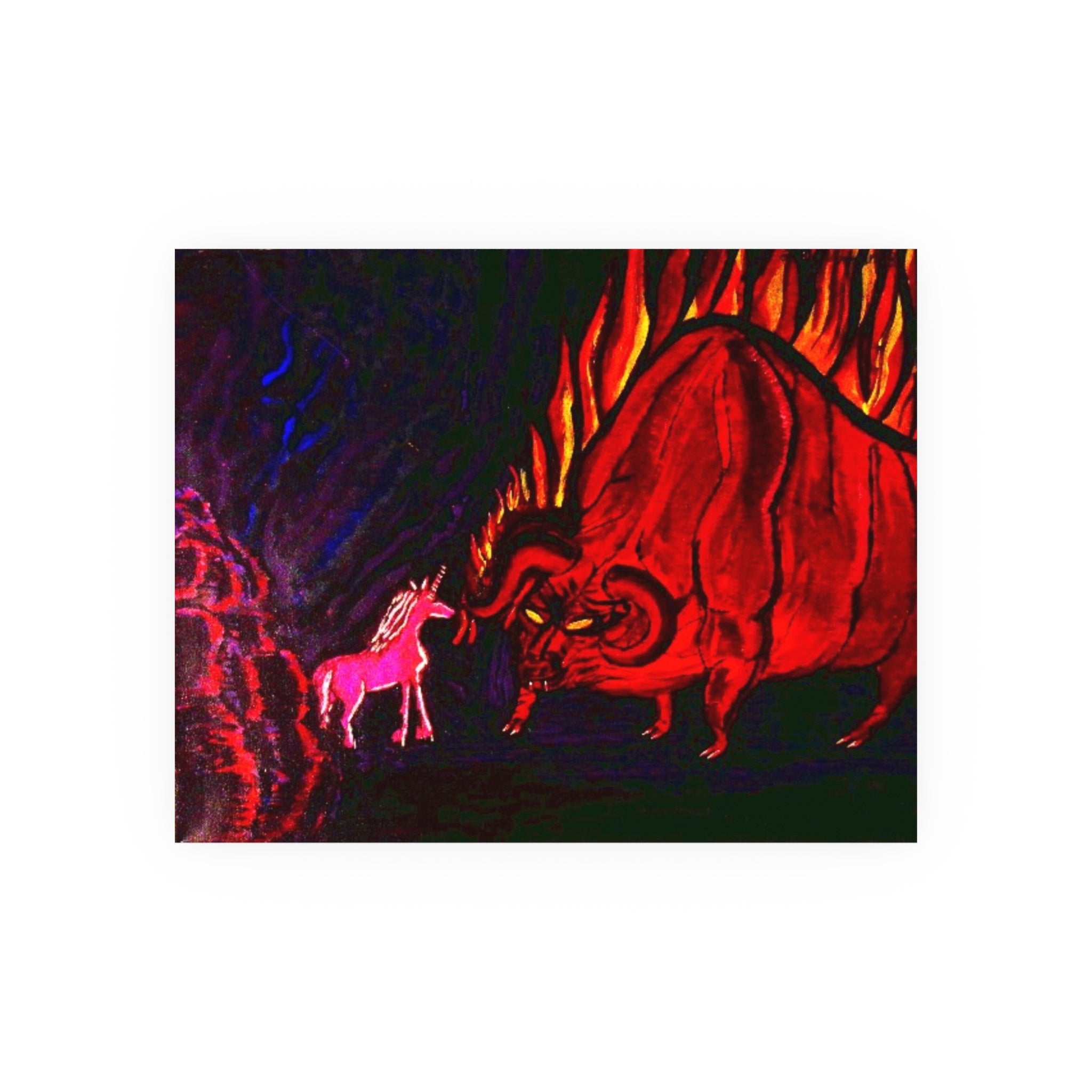 Mythic Bull and Unicorn Art Poster — Surreal Fantasy Print (Satin or Matte)