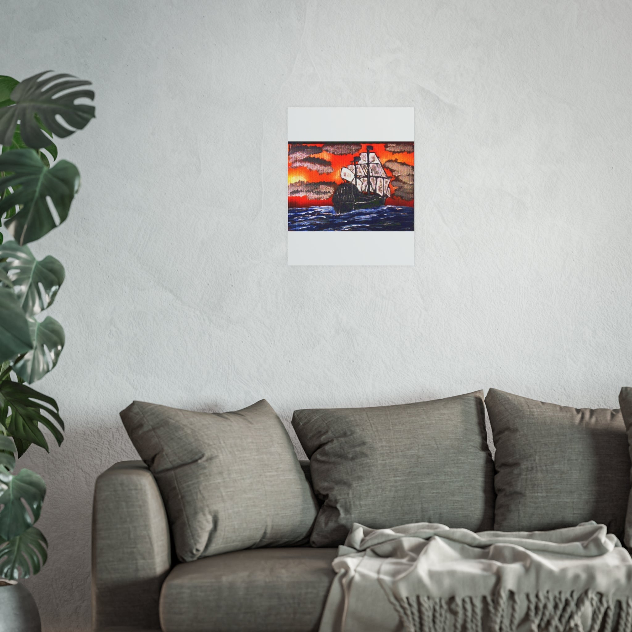 Sailing Ship Sunset Poster — Vintage Tall Ship Wall Art (Satin & Archival Matte)