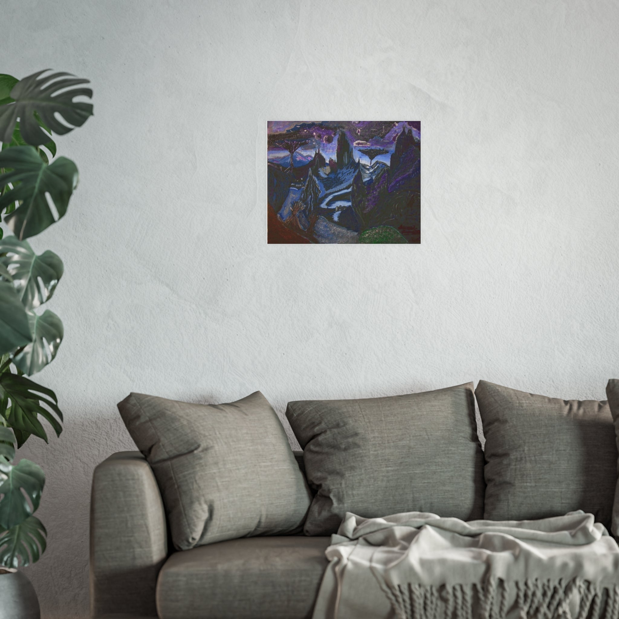 Surreal Nightscape Art Poster — Mystic Purple Mountain Landscape (Satin or Archival Matte)
