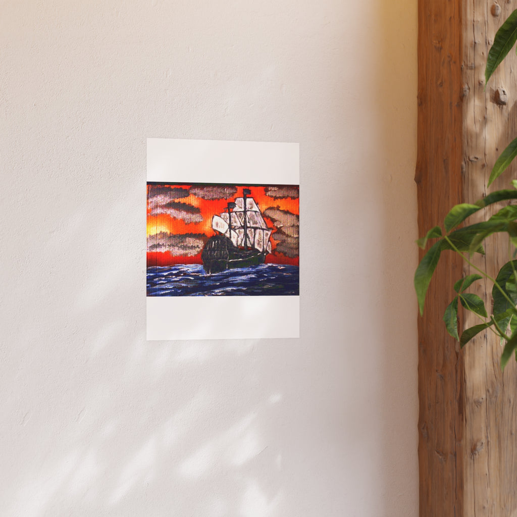 Sailing Ship Sunset Poster — Vintage Tall Ship Wall Art (Satin & Archival Matte)