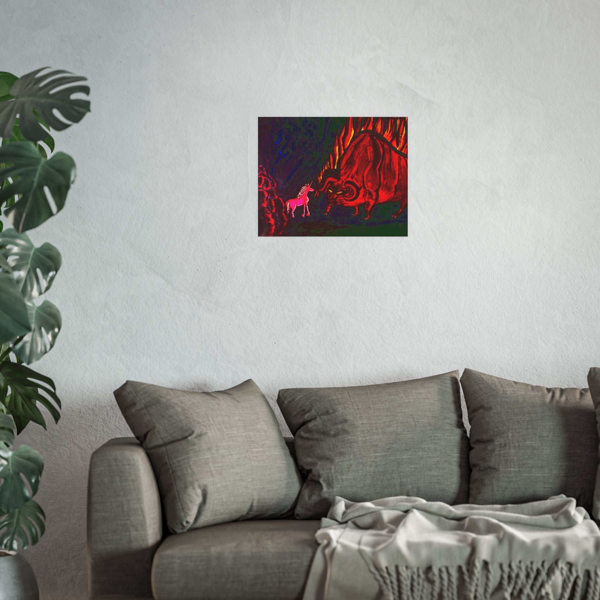 Mythic Bull and Unicorn Art Poster — Surreal Fantasy Print (Satin or Matte)