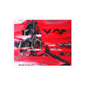 Gothic Castle Art Poster — Red Landscape with Flying dragons