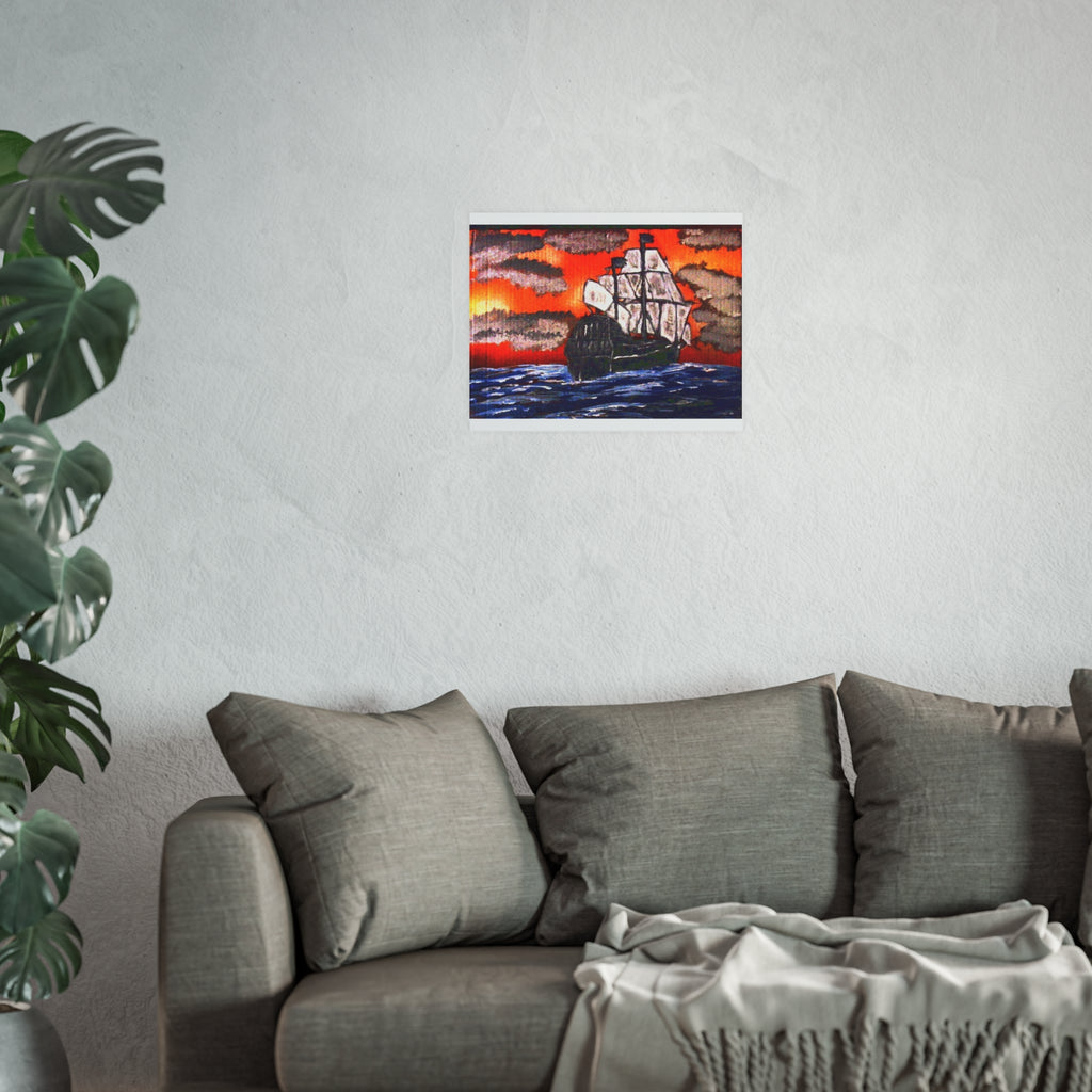 Sailing Ship Sunset Poster — Vintage Tall Ship Wall Art (Satin & Archival Matte)