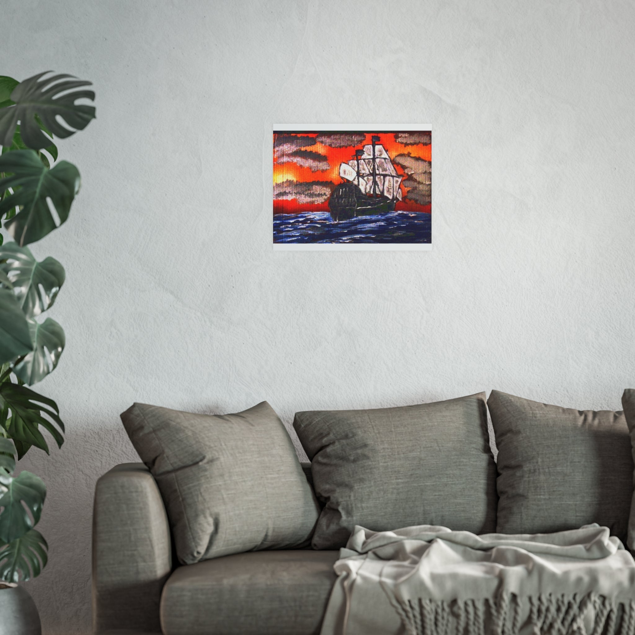 Sailing Ship Sunset Poster — Vintage Tall Ship Wall Art (Satin & Archival Matte)