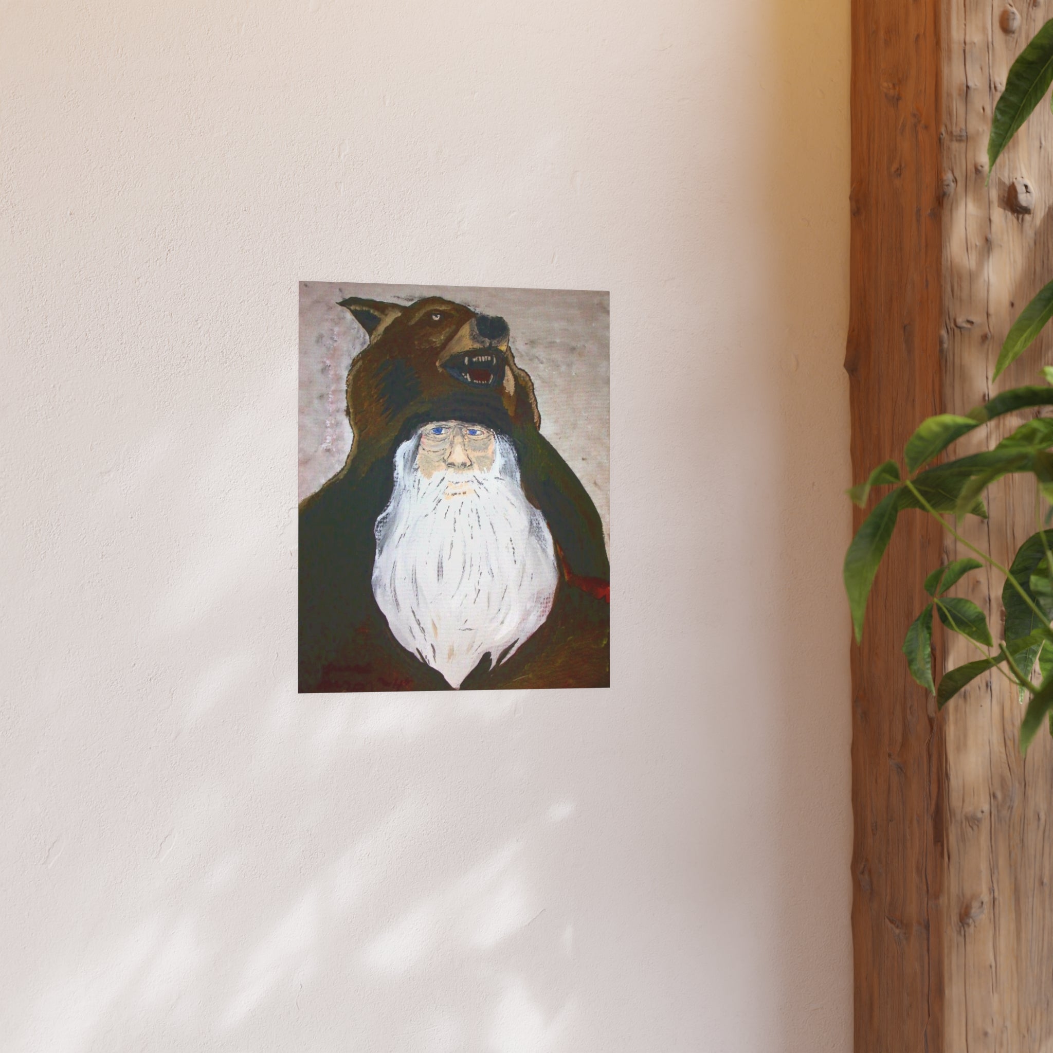 Bearded Woodsman Poster — Rustic Bear Headdress Art Print (Satin/Matte)
