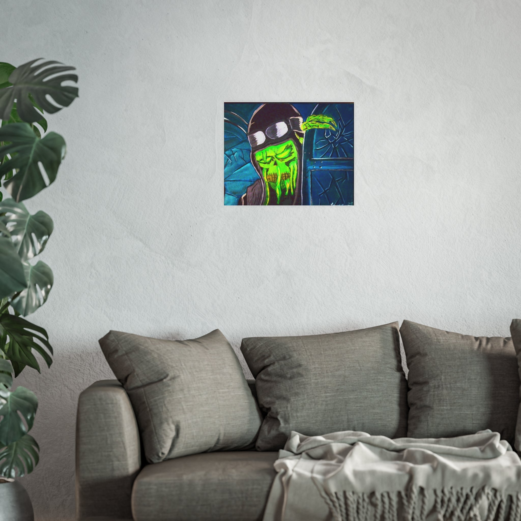 Horror Pilot Poster — Neon Green Cthulhu Mask Art Print