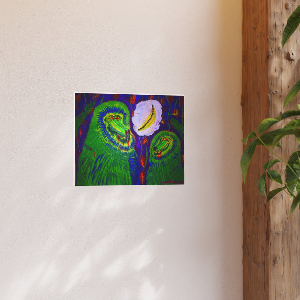 Surreal Banana Gorillas Poster — Vibrant Neon Art Print (Satin or Archival Matte)