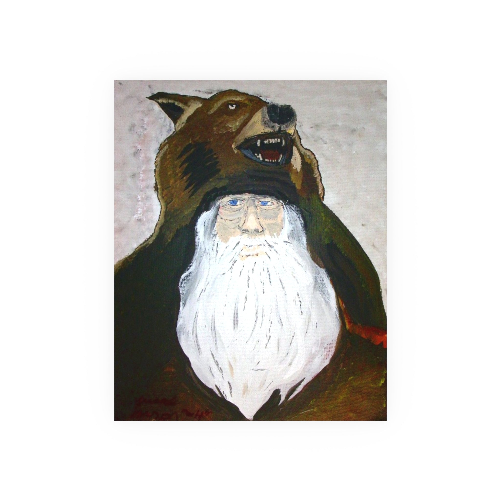 Bearded Woodsman Poster — Rustic Bear Headdress Art Print (Satin/Matte)