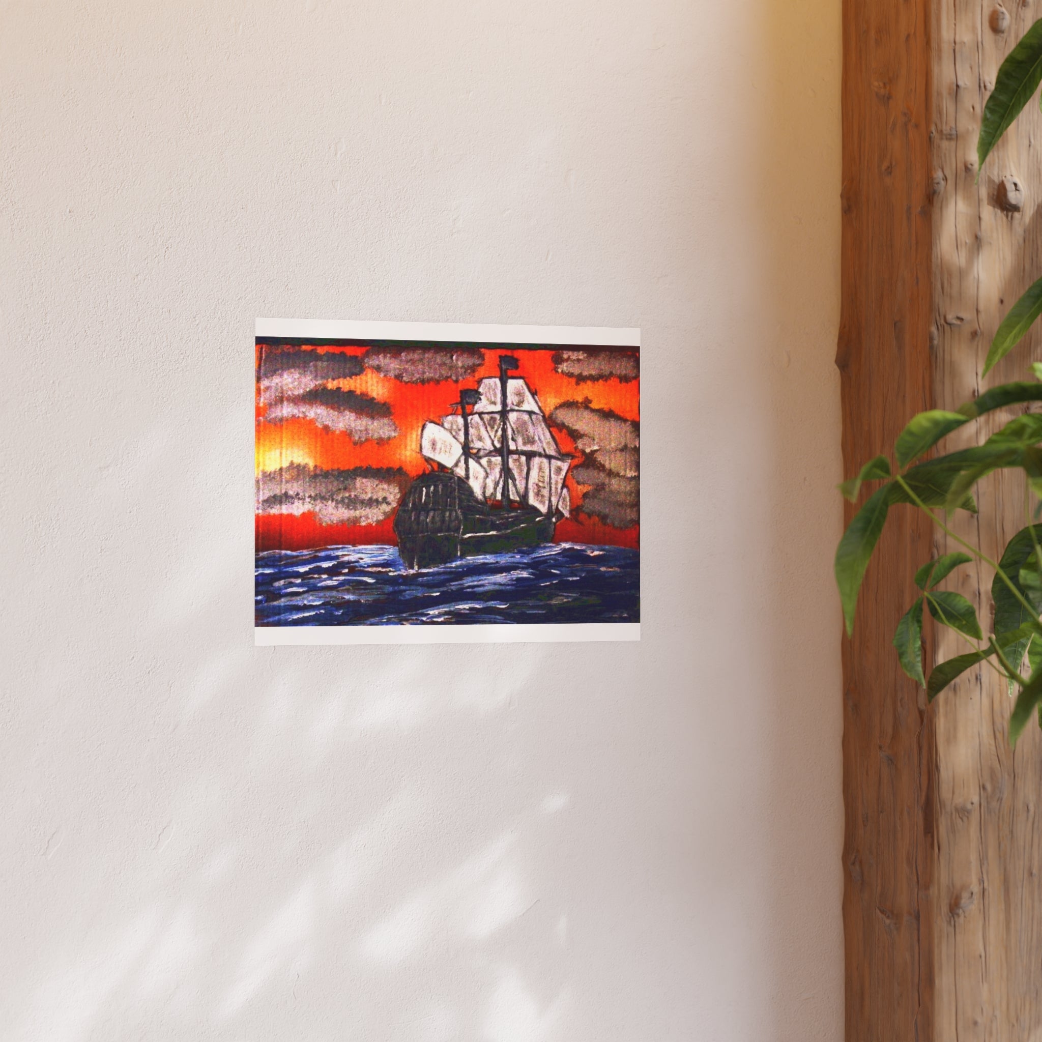 Sailing Ship Sunset Poster — Vintage Tall Ship Wall Art (Satin & Archival Matte)